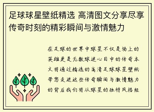 足球球星壁纸精选 高清图文分享尽享传奇时刻的精彩瞬间与激情魅力